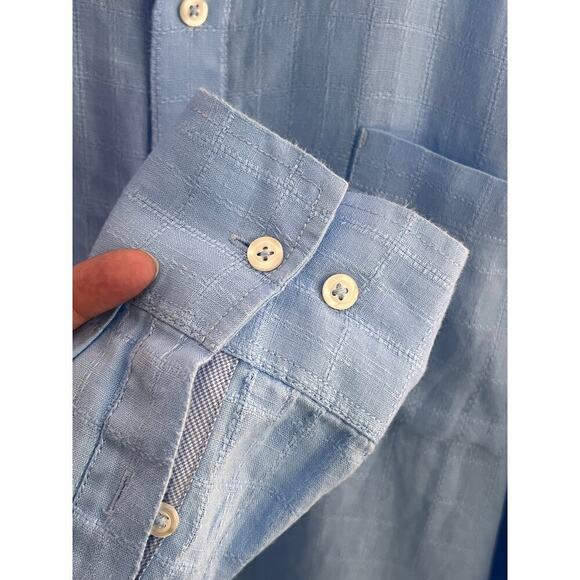 Tommy Bahamas 100% Linen Grid Blue Button Down Shirt Men's Size XL - Picture 5 of 9